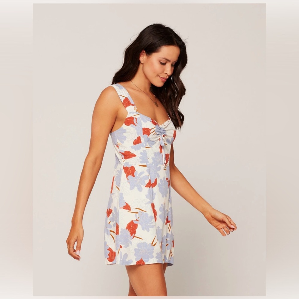 L*SPACE COZUMEL DRESS Floral Tie-Front Sundress Blue & Red Coastal Chic Size XL